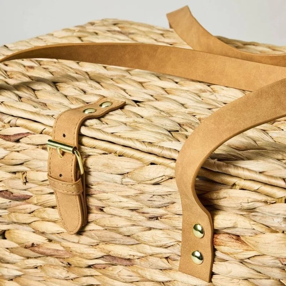 Hearth & Hand Magnolia Natural Woven Picnic Basket with Green Plaid Liner Target - Picture 3 of 4